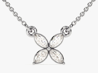 0.40TCW Marquise Cut Bezel Clover Moissanite Diamond Necklace in 925 Sterling Silver