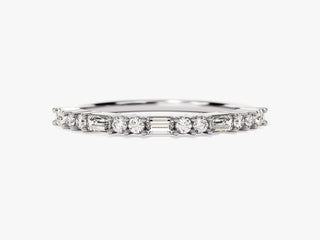 0.35TCW Baguette & Double Round Moissanite Diamond Wedding Band in 925 Sterling Silver