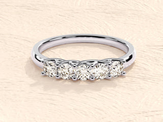 0.50TCW Trellis Five Stone Round Moissanite Diamond Wedding Band in 925 Sterling Silver