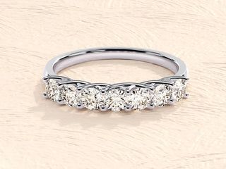 0.70TCW Trellis Seven Stone Round Moissanite Diamond Wedding Band in 925 Sterling Silver