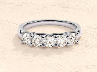 1.0TCW Trellis Five Stone Round Moissanite Diamond Wedding Band in 925 Sterling Silver