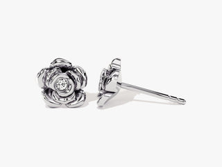 0.06 CT Round Cut Rose Stud Moissanite Diamond Earrings in 925 Sterling Silver