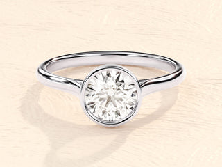 1.0TCW Round Bezel Solitaire Moissanite Diamond Engagement Ring in 925 Sterling Silver