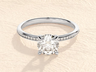 1.0TCW Round Channel Set Moissanite Diamond Engagement Ring in 925 Sterling Silver