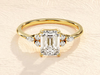 1.0-2.0TCW Emerald Cut Cluster Moissanite Diamond Engagement Ring in 925 Sterling Silver