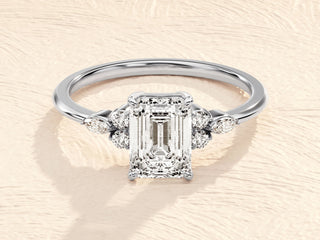 1.0-2.0TCW Emerald Cut Cluster Moissanite Diamond Engagement Ring in 925 Sterling Silver