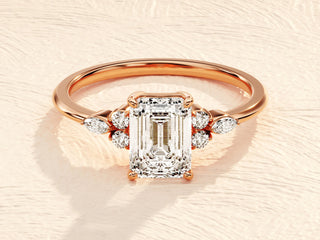 1.0-2.0TCW Emerald Cut Cluster Moissanite Diamond Engagement Ring in 925 Sterling Silver