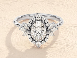 1.5TCW Oval Cluster Halo Moissanite Diamond Engagement Ring in 925 Sterling Silver