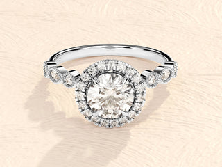 1.0TCW Round Halo Pave Milgrain Moissanite Diamond Engagement Ring in 925 Sterling Silver