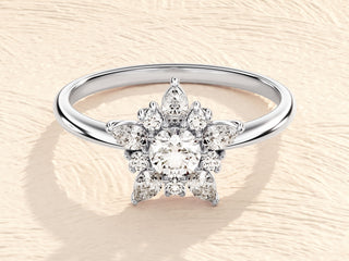 0.25TCW Round Cut Halo Cluster Solitaire Moissanite Diamond Engagement Ring in 925 Sterling Silver