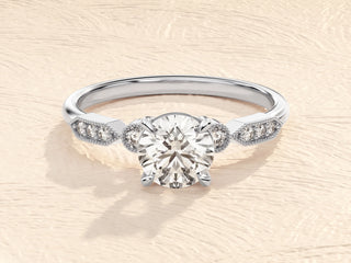 1.0TCW Round Milgrain Cluster Moissanite Diamond Engagement Ring in 925 Sterling Silver