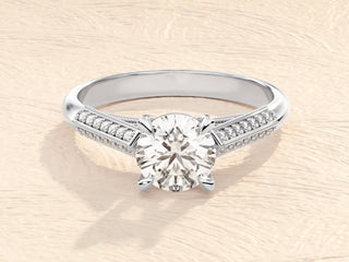 1.0TCW Round Cathedral Pave Moissanite Diamond Engagement Ring in 925 Sterling Silver