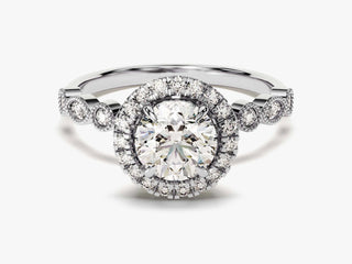 1.0TCW Round Halo Milgrain Pave Moissanite Diamond Engagement Ring in 925 Sterling Silver