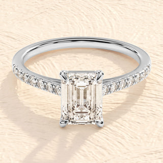 1.0-2.0TCW Emerald Cut Pave Set Moissanite Diamond Engagement Ring in 925 Sterling Silver