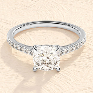 1.0-2.0TCW Cushion Cut Pave Moissanite Diamond Engagement Ring in 925 Sterling Silver