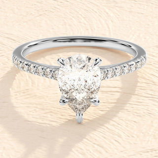 1.0-2.0TCW Pear Cut Pave Moissanite Diamond Engagement Ring in 925 Sterling Silver