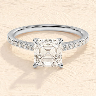 1.0-2.0TCW Asscher Cut Pave Moissanite Diamond Engagement Ring in 925 Sterling Silver