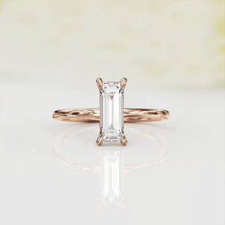 1.0TCW Elongated Baguette Solitaire Moissanite Diamond Engagement Ring in 925 Sterling Silver