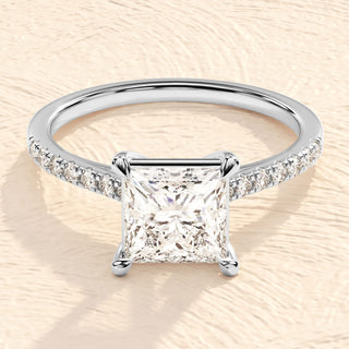 1.0-2.0TCW Princess Cut Pave Set Moissanite Diamond Engagement Ring in 925 Sterling Silver