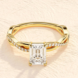 1.0-2.0TCW Emerald Cut Twisted Pave Moissanite Diamond Engagement Ring in 925 Sterling Silver