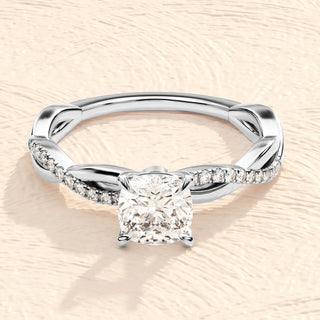 1.0-2.0TCW Cushion Twisted Pave Moissanite Diamond Engagement Ring in 925 Sterling Silver