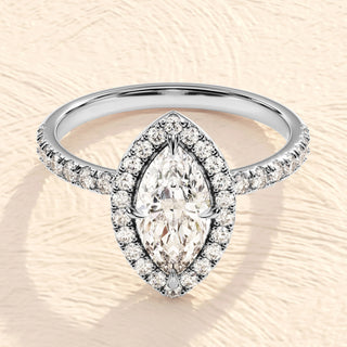 1.0-2.0TCW Marquise Cut Halo Pave Moissanite Diamond Engagement Ring in 925 Sterling Silver