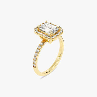 1.0-2.0TCW Emerald Cut Halo Pave Moissanite Diamond Engagement Ring in 925 Sterling Silver