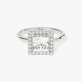 1.0-2.0TCW Princess Halo Solitaire Moissanite Diamond Engagement Ring in 925 Sterling Silver