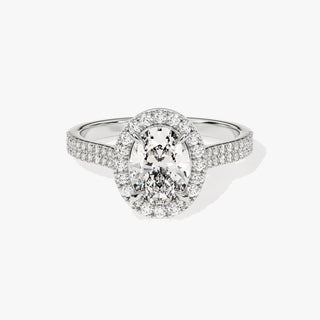 1.0-2.0TCW Oval Halo Double Pave Moissanite Diamond Engagement Ring in 925 Sterling Silver