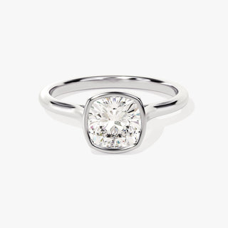 1.0-2.0TCW Cushion Bezel Solitaire Moissanite Diamond Engagement Ring in 925 Sterling Silver