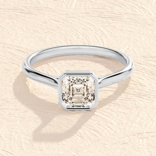 1.0-2.0TCW Asscher Cut Bezel Solitaire Moissanite Diamond Engagement Ring in 925 Sterling Silver