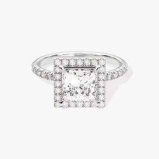 1.0-2.0TCW Princess Halo Pave Moissanite Diamond Engagement Ring in 925 Sterling Silver