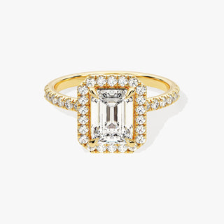 1.0-2.0TCW Emerald Cut Halo Pave Moissanite Diamond Engagement Ring in 925 Sterling Silver