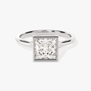 1.0-2.0TCW Princess Bezel Solitaire Moissanite Diamond Engagement Ring in 925 Sterling Silver