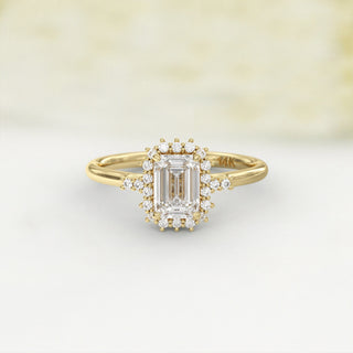 1.0TCW Emerald Cut Cluster Moissanite Diamond Engagement Ring in 925 Sterling Silver