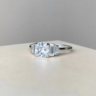 1.0TCW Radiant Five Stone Moissanite Diamond Engagement Ring in 925 Sterling Silver