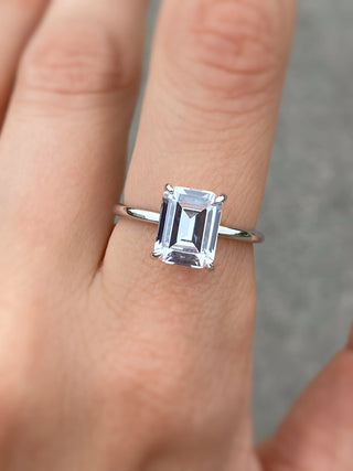 2.0TCW Emerald cut Solitaire Moissanite Diamond Engagement Ring in 925 Sterling Silver