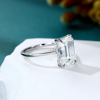 5.34TCW Emerald Cut Hidden Halo Moissanite Diamond Engagement Ring in 925 Sterling Silver