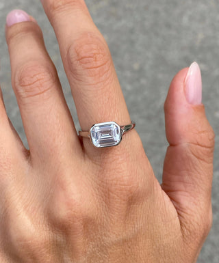 2.0TCW Emerald cut Bezel East West Solitaire Moissanite Diamond Engagement Ring in 925 Sterling Silver