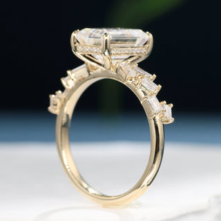 3TCW Emerald Cut Cluster Moissanite Diamond Engagement Ring in 925 Sterling Silver