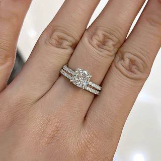 2.0CT Cushion Moissanite Diamond Hidden Halo Pave Engagement Ring With Wedding Band | Bridal ring Set