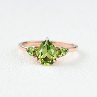 1.50 CT Pear Peridot August Birthstone Three Stone Ring in 925 Sterling Silver